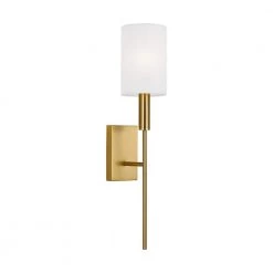 Brianna 1-Light Burnished Brass Contemporary Indoor Dimmable Tail Wall Sconce with Optional White Linen Shade by Generation Lighting Designer Collections -Hot Sale Light Society Store burnished brass generation lighting designer collections vanity lighting ew1161bbs 4f 1000