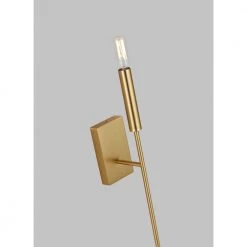 Brianna 1-Light Burnished Brass Contemporary Indoor Dimmable Tail Wall Sconce with Optional White Linen Shade by Generation Lighting Designer Collections -Hot Sale Light Society Store burnished brass generation lighting designer collections vanity lighting ew1161bbs 66 1000