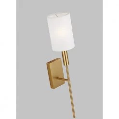 Brianna 1-Light Burnished Brass Contemporary Indoor Dimmable Tail Wall Sconce with Optional White Linen Shade by Generation Lighting Designer Collections -Hot Sale Light Society Store burnished brass generation lighting designer collections vanity lighting ew1161bbs 76 1000