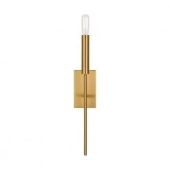Brianna 1-Light Burnished Brass Contemporary Indoor Dimmable Tail Wall Sconce with Optional White Linen Shade by Generation Lighting Designer Collections -Hot Sale Light Society Store burnished brass generation lighting designer collections vanity lighting ew1161bbs c3 1000