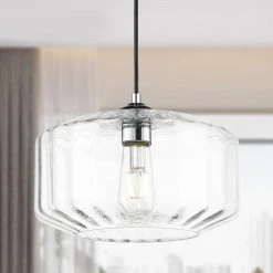 Knox 1-Light Chrome/Clear Shaded Pendant Light with Glass Shade by Light Society -Hot Sale Light Society Store chrome clear light society chandeliers ls c527 cl cm 31 1000