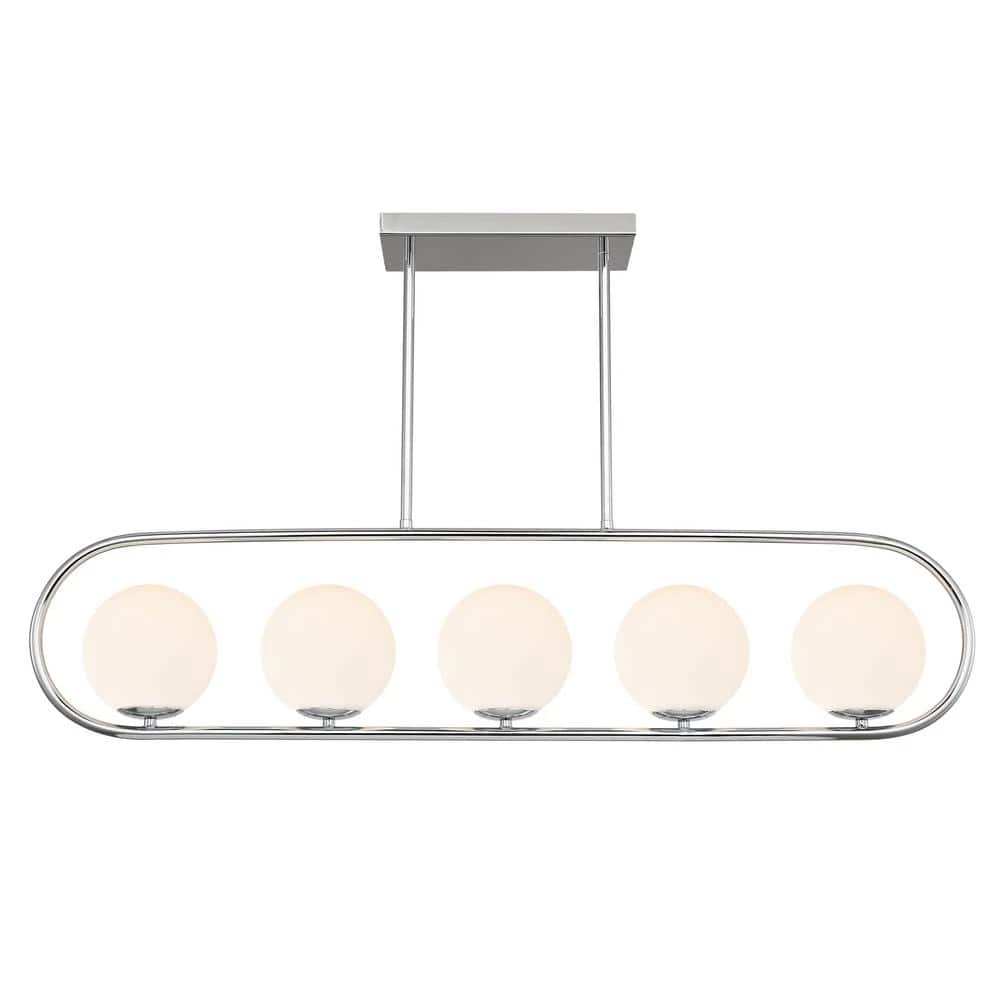 Audra 5-Light Chrome Chandelier/Island Light with Frosted Glass Shades by Light Society 3 Audra 5-Light Chrome Chandelier/Island Light with Frosted Glass Shades by Light Society