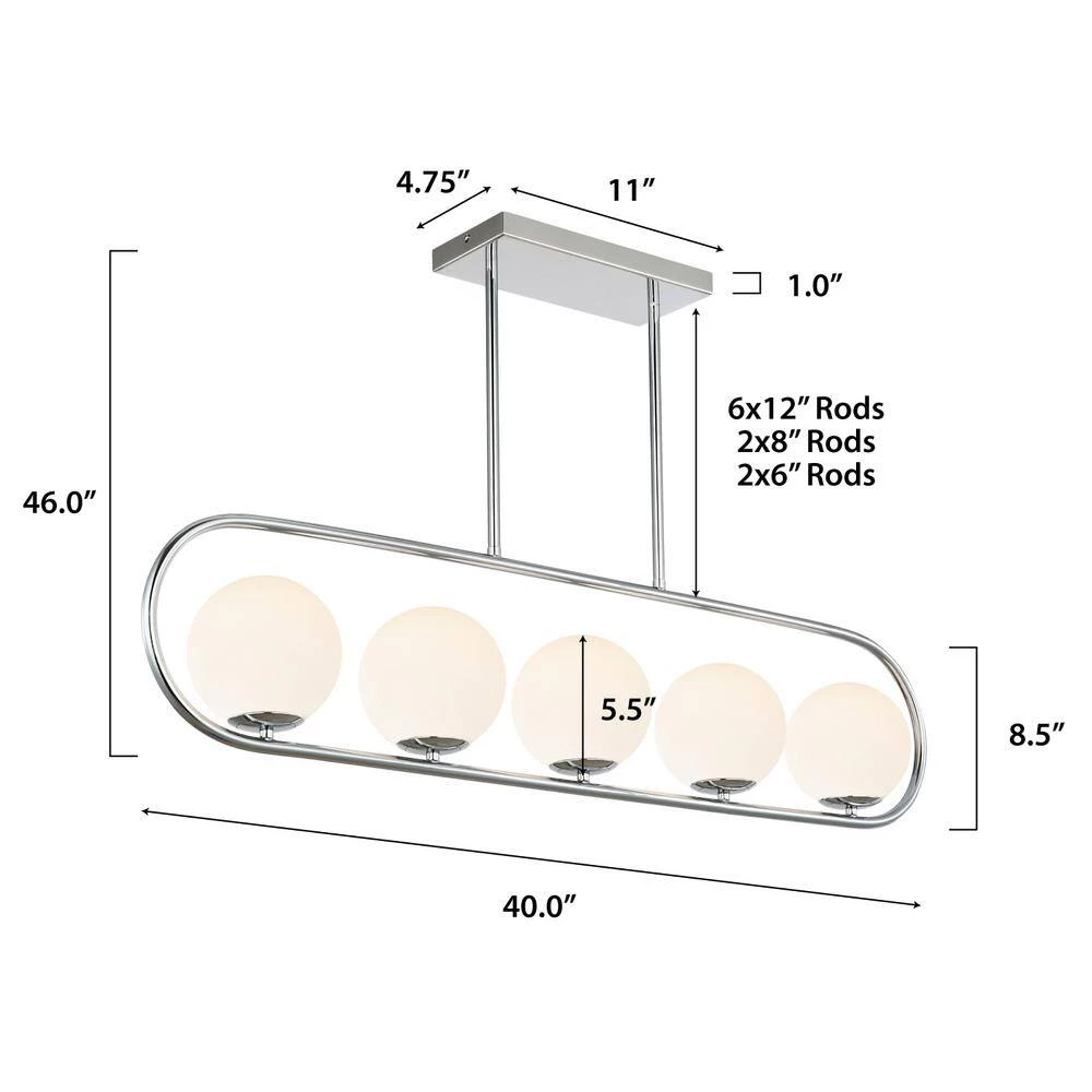 Audra 5-Light Chrome Chandelier/Island Light with Frosted Glass Shades by Light Society 10 Audra 5-Light Chrome Chandelier/Island Light with Frosted Glass Shades by Light Society - Image 8