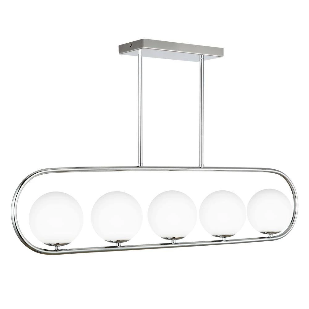 Audra 5-Light Chrome Chandelier/Island Light with Frosted Glass Shades by Light Society 5 Audra 5-Light Chrome Chandelier/Island Light with Frosted Glass Shades by Light Society - Image 3