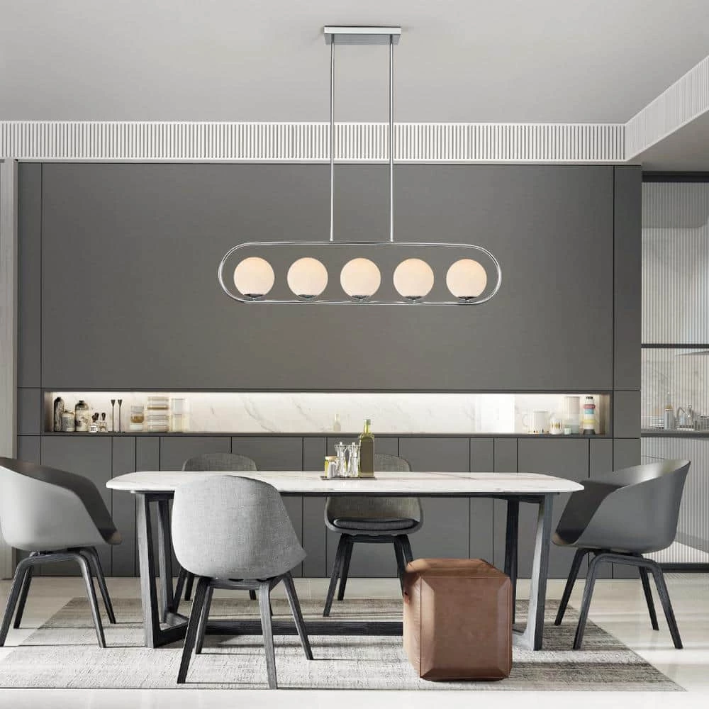 Audra 5-Light Chrome Chandelier/Island Light with Frosted Glass Shades by Light Society 4 Audra 5-Light Chrome Chandelier/Island Light with Frosted Glass Shades by Light Society - Image 2