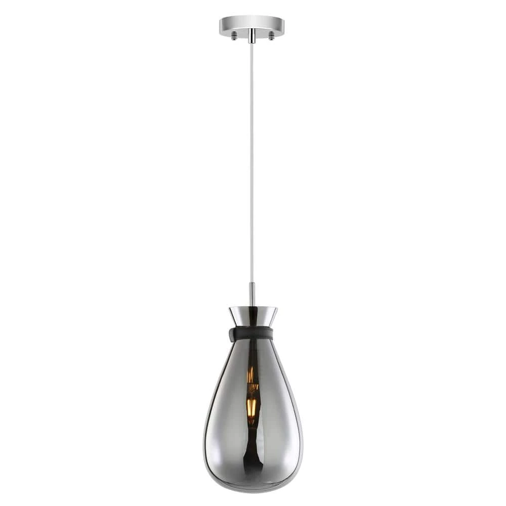 Elea 1-Light Chrome Pendant with Smokey Glass Shade by Light Society 3 Elea 1-Light Chrome Pendant with Smokey Glass Shade by Light Society