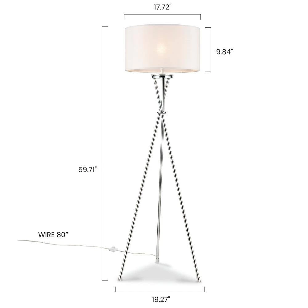 Ebba 59.7 in. Chrome/White Floor Lamp with Fabric Shade by Light Society 9 Ebba 59.7 in. Chrome/White Floor Lamp with Fabric Shade by Light Society - Image 7
