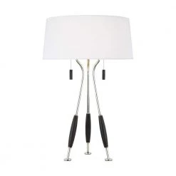 ED Ellen DeGeneres Crafted by Generation Lighting Arbur 26 .625 in. Ebony Wood Table Lamp with White Linen Fabric Shade by Generation Lighting Designer Collections