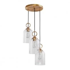 Dianne 3-Light Gold Pendant with Clear Bell Shaped Shades by DSI LIGHTING