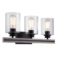 Charleston 3-Light Black and Faux Wood Vanity with Clear Shades by DSI LIGHTING 9 Charleston 3-Light Black and Faux Wood Vanity with Clear Shades by DSI LIGHTING -Hot Sale Light Society Store light black and faux wood dsi lighting vanity lighting ds18933 4f 1000