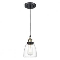 Camberly 1-Light Matte Black/Bronze/Clear Pendant with Glass Shade by Light Society