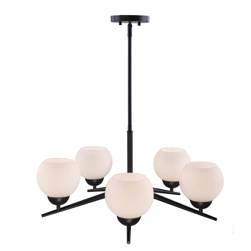 Lacey 26 in. 5-Light Matte Black Chandelier with Frosted Shades by DSI LIGHTING 6 Lacey 26 in. 5-Light Matte Black Chandelier with Frosted Shades by DSI LIGHTING - Image 4