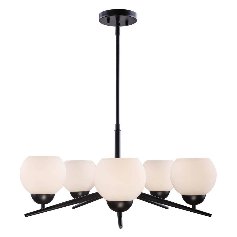 Lacey 26 in. 5-Light Matte Black Chandelier with Frosted Shades by DSI LIGHTING 4 Lacey 26 in. 5-Light Matte Black Chandelier with Frosted Shades by DSI LIGHTING - Image 2