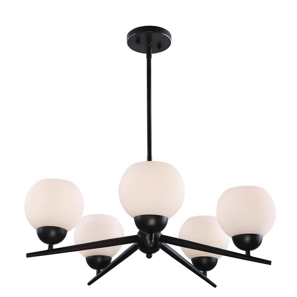 Lacey 26 in. 5-Light Matte Black Chandelier with Frosted Shades by DSI LIGHTING 5 Lacey 26 in. 5-Light Matte Black Chandelier with Frosted Shades by DSI LIGHTING - Image 3
