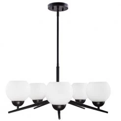Lacey 26 in. 5-Light Matte Black Chandelier with Frosted Shades by DSI LIGHTING