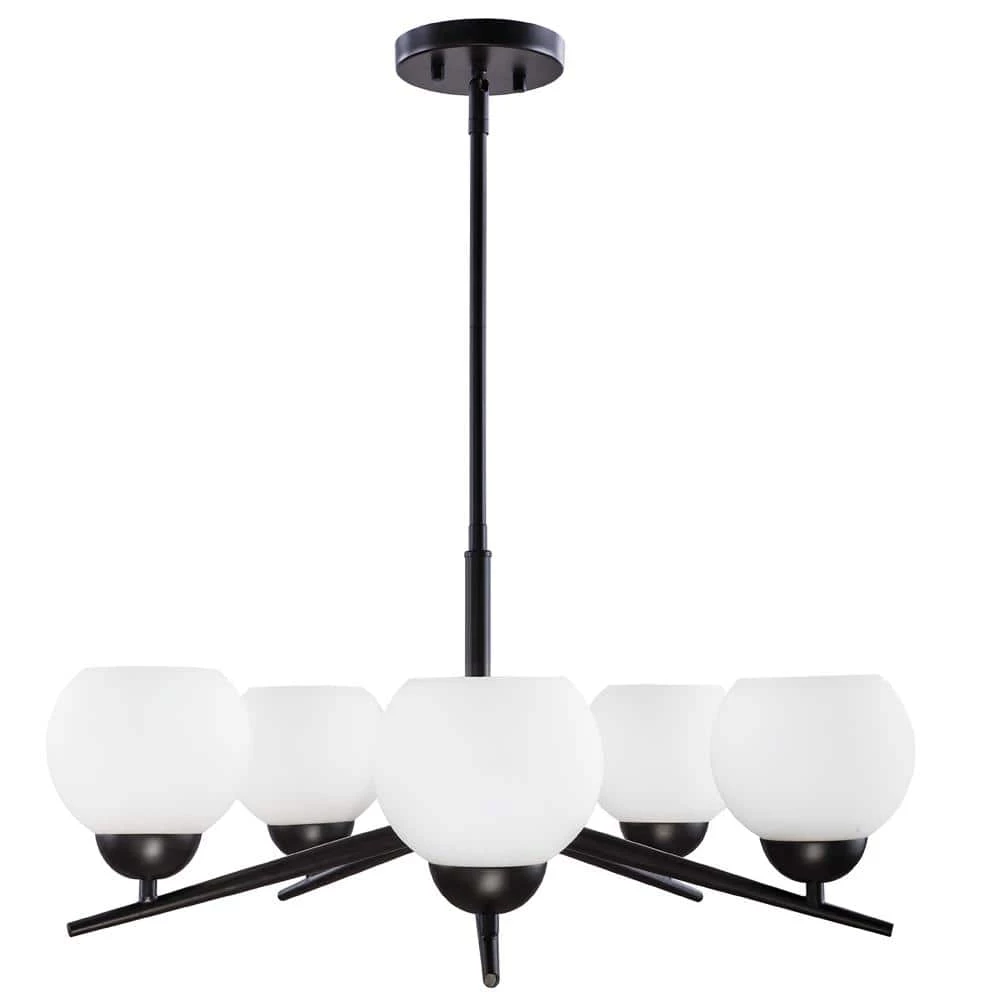 Lacey 26 in. 5-Light Matte Black Chandelier with Frosted Shades by DSI LIGHTING 3 Lacey 26 in. 5-Light Matte Black Chandelier with Frosted Shades by DSI LIGHTING