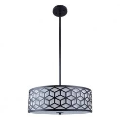 Ali 3-Light Matte Black Pendant with White Fabric Shade by DSI LIGHTING