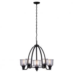 Bennington 5-Light Matte Black Chandelier with Water Glass Shades by DSI LIGHTING