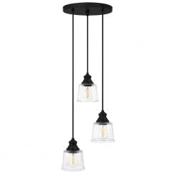 Bennington 3-Light Matte Black Pendant with Water Glass Shades by DSI LIGHTING -Hot Sale Light Society Store matte black dsi lighting chandeliers dshd19521p1 1f 1000