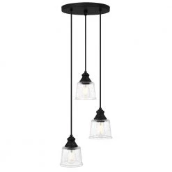 Bennington 3-Light Matte Black Pendant with Water Glass Shades by DSI LIGHTING -Hot Sale Light Society Store matte black dsi lighting chandeliers dshd19521p1 4f 1000
