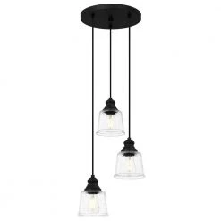 Bennington 3-Light Matte Black Pendant with Water Glass Shades by DSI LIGHTING