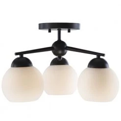 Lacey 18 in. 3-Light Matte Black Semi-Flush Mount with Frosted Shades by DSI LIGHTING -Hot Sale Light Society Store matte black dsi lighting flush mount lights ds18927 1f 1000
