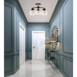 Lacey 18 in. 3-Light Matte Black Semi-Flush Mount with Frosted Shades by DSI LIGHTING -Hot Sale Light Society Store matte black dsi lighting flush mount lights ds18927 31 1000