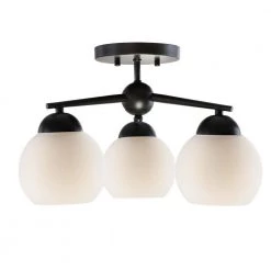 Lacey 18 in. 3-Light Matte Black Semi-Flush Mount with Frosted Shades by DSI LIGHTING -Hot Sale Light Society Store matte black dsi lighting flush mount lights ds18927 c3 1000