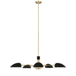ED Ellen DeGeneres Jane 5-Light Matte Black and Burnished Brass Mid-Century Modern Hanging Chandelier by Generation Lighting Designer Collections