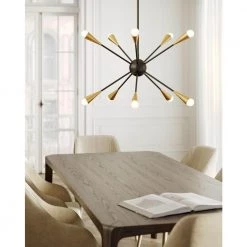 ED Ellen DeGeneres Jax 10-Light Matte Black Mid-Century Modern Hanging Sputnik Chandelier with Swivel Canopy by Generation Lighting Designer Collections -Hot Sale Light Society Store matte black generation lighting designer collections chandeliers ec10310mbk 40 1000
