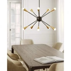 ED Ellen DeGeneres Jax 10-Light Matte Black Mid-Century Modern Hanging Sputnik Chandelier with Swivel Canopy by Generation Lighting Designer Collections -Hot Sale Light Society Store matte black generation lighting designer collections chandeliers ec10310mbk 44 1000