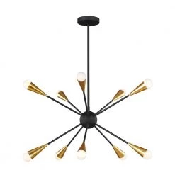 ED Ellen DeGeneres Jax 10-Light Matte Black Mid-Century Modern Hanging Sputnik Chandelier with Swivel Canopy by Generation Lighting Designer Collections