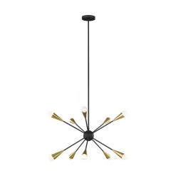 ED Ellen DeGeneres Jax 10-Light Matte Black Mid-Century Modern Hanging Sputnik Chandelier with Swivel Canopy by Generation Lighting Designer Collections -Hot Sale Light Society Store matte black generation lighting designer collections chandeliers ec10310mbk c3 1000
