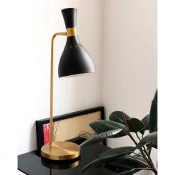 ED Ellen DeGeneres Crafted by Generation Lighting Joan 25 in. H 1-Light Matte Black and Brass Table Lamp with LED Bulb by Generation Lighting Designer Collections -Hot Sale Light Society Store matte black generation lighting designer collections table lamps et1171mbk1 31 1000