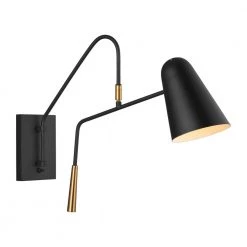 ED Ellen DeGeneres Crafted by Generation Lighting Simon 4.875 in. Matte Black Sconce with Burnished Brass Swivel Handle by Generation Lighting Designer Collections