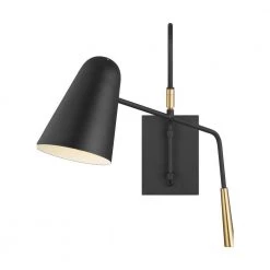 ED Ellen DeGeneres Crafted by Generation Lighting Simon 4.875 in. Matte Black Sconce with Burnished Brass Swivel Handle by Generation Lighting Designer Collections -Hot Sale Light Society Store matte black generation lighting designer collections vanity lighting ew1041mbk 77 1000