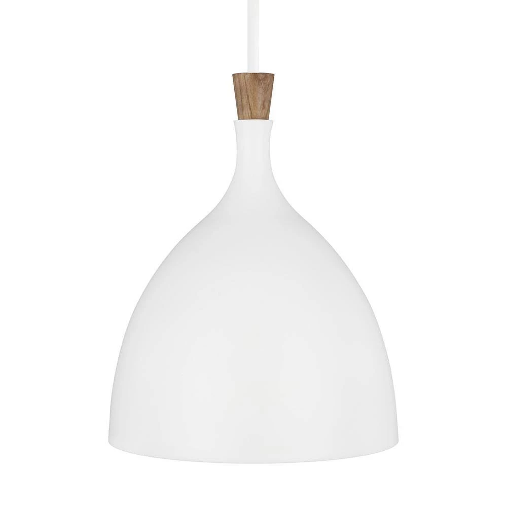ED Ellen DeGeneres Crafted by Generation Lighting Darwin 12 in. W 1-Light Matte White Pendant with Wood Crown Accent by Generation Lighting Designer Collections 5 ED Ellen DeGeneres Crafted by Generation Lighting Darwin 12 in. W 1-Light Matte White Pendant with Wood Crown Accent by Generation Lighting Designer Collections - Image 3
