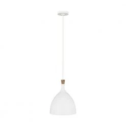 ED Ellen DeGeneres Crafted by Generation Lighting Darwin 12 in. W 1-Light Matte White Pendant with Wood Crown Accent by Generation Lighting Designer Collections