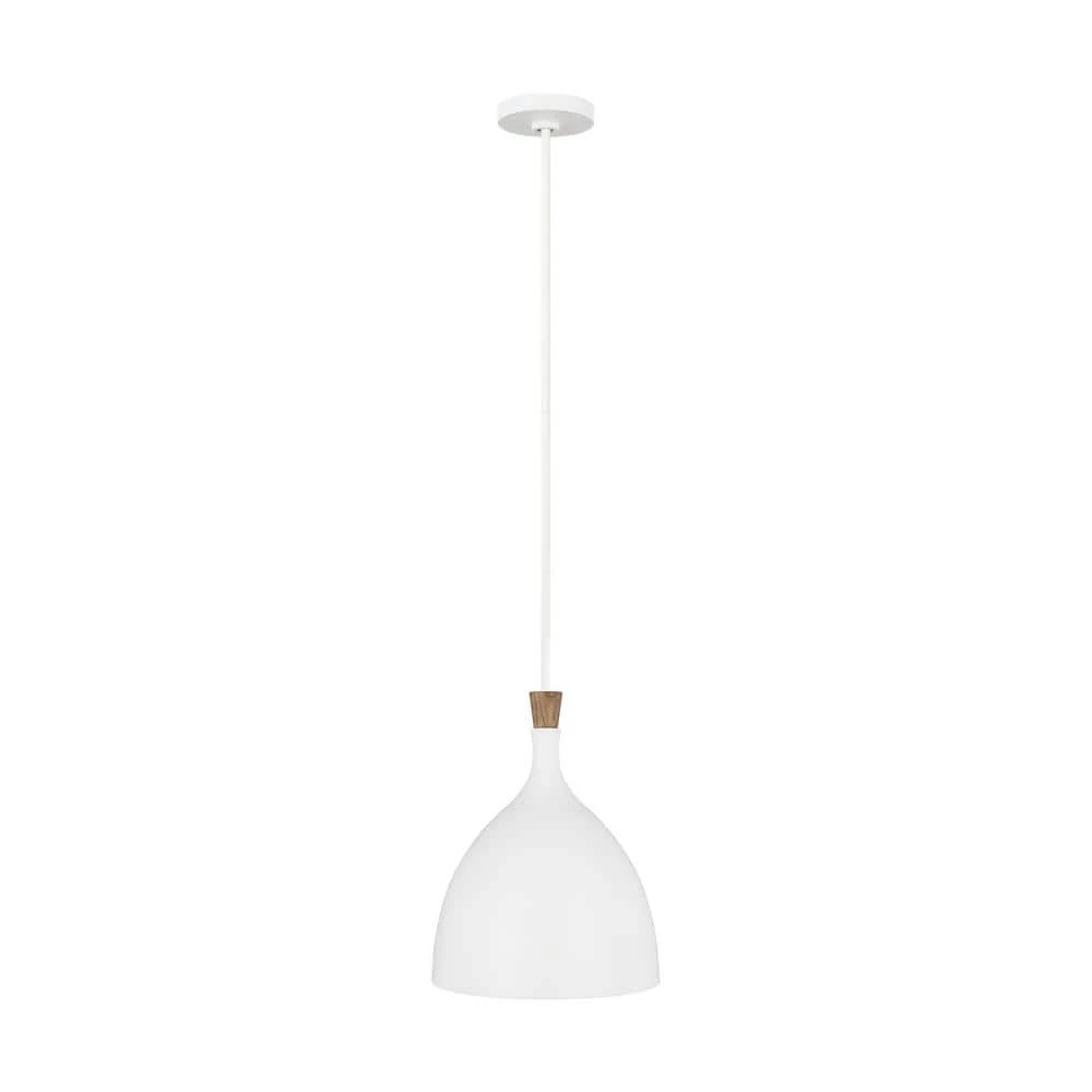 ED Ellen DeGeneres Crafted by Generation Lighting Darwin 12 in. W 1-Light Matte White Pendant with Wood Crown Accent by Generation Lighting Designer Collections 3 ED Ellen DeGeneres Crafted by Generation Lighting Darwin 12 in. W 1-Light Matte White Pendant with Wood Crown Accent by Generation Lighting Designer Collections