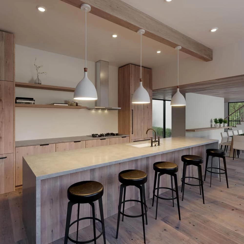 ED Ellen DeGeneres Crafted by Generation Lighting Darwin 12 in. W 1-Light Matte White Pendant with Wood Crown Accent by Generation Lighting Designer Collections 4 ED Ellen DeGeneres Crafted by Generation Lighting Darwin 12 in. W 1-Light Matte White Pendant with Wood Crown Accent by Generation Lighting Designer Collections - Image 2