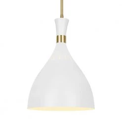 ED Ellen DeGeneres Crafted by Generation Lighting Joan Large 12 in. W 1-Light Matte White and Burnished Brass Pendant by Generation Lighting Designer Collections -Hot Sale Light Society Store matte white generation lighting designer collections chandeliers ep1151mwt 1f 1000