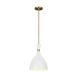 ED Ellen DeGeneres Crafted by Generation Lighting Joan Large 12 in. W 1-Light Matte White and Burnished Brass Pendant by Generation Lighting Designer Collections -Hot Sale Light Society Store matte white generation lighting designer collections chandeliers ep1151mwt 4f 1000