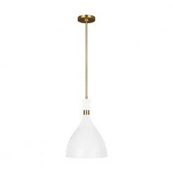 ED Ellen DeGeneres Crafted by Generation Lighting Joan Large 12 in. W 1-Light Matte White and Burnished Brass Pendant by Generation Lighting Designer Collections