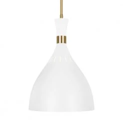 ED Ellen DeGeneres Crafted by Generation Lighting Joan Large 12 in. W 1-Light Matte White and Burnished Brass Pendant by Generation Lighting Designer Collections -Hot Sale Light Society Store matte white generation lighting designer collections chandeliers ep1151mwt c3 1000