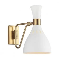 ED Ellen DeGeneres Crafted by Generation Lighting Joan 6.25 in. W 1-Light Matte White and Burnished Brass Swivel Sconce by Generation Lighting Designer Collections