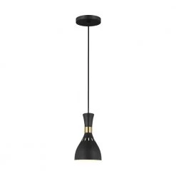 ED Ellen DeGeneres Crafted by Generation Lighting Joan 6.25 in. W 1-Light Matte Black and Burnished Brass Mini Pendant by Generation Lighting Designer Collections