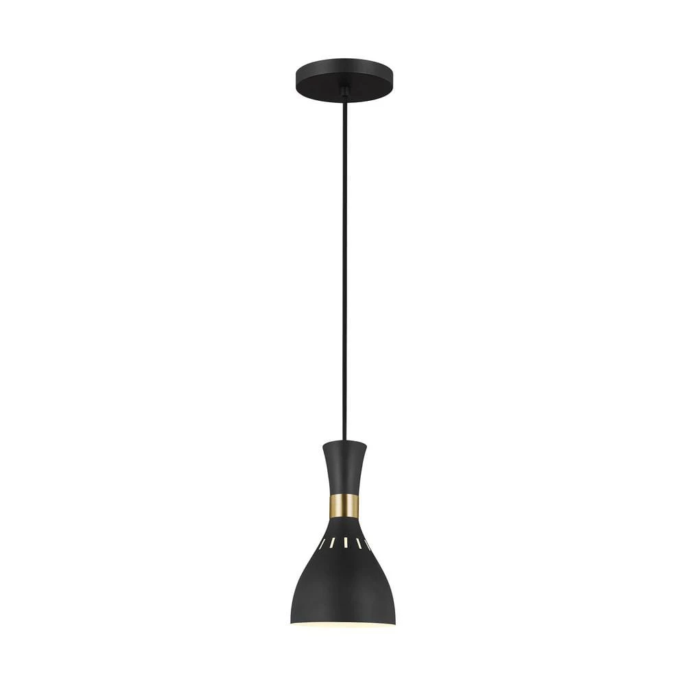 ED Ellen DeGeneres Crafted by Generation Lighting Joan 6.25 in. W 1-Light Matte Black and Burnished Brass Mini Pendant by Generation Lighting Designer Collections 3 ED Ellen DeGeneres Crafted by Generation Lighting Joan 6.25 in. W 1-Light Matte Black and Burnished Brass Mini Pendant by Generation Lighting Designer Collections