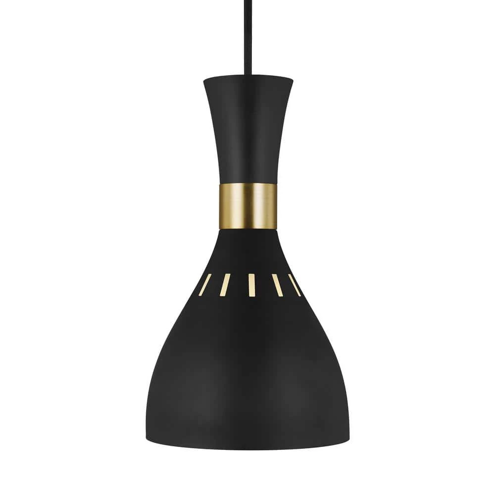 ED Ellen DeGeneres Crafted by Generation Lighting Joan 6.25 in. W 1-Light Matte Black and Burnished Brass Mini Pendant by Generation Lighting Designer Collections 4 ED Ellen DeGeneres Crafted by Generation Lighting Joan 6.25 in. W 1-Light Matte Black and Burnished Brass Mini Pendant by Generation Lighting Designer Collections - Image 2
