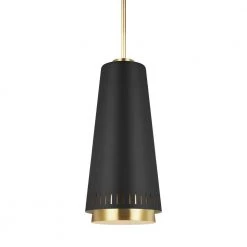 ED Ellen DeGeneres Crafted by Generation Lighting Carter 8 in. W 1-Light Midnight Black With Burnished Brass Inner Shade by Generation Lighting Designer Collections -Hot Sale Light Society Store midnight black with burnished brass generation lighting designer collections chandeliers ep1091mbk 4f 1000