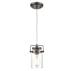 Topeka 1-Light Modern Bronze Mini-Pendant with Clear Glass Shade by Light Society